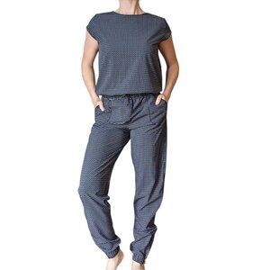 Albion‎ Midnight Dash Jumpsuit Print Pattern Pockets Sz M Tall Athleisure